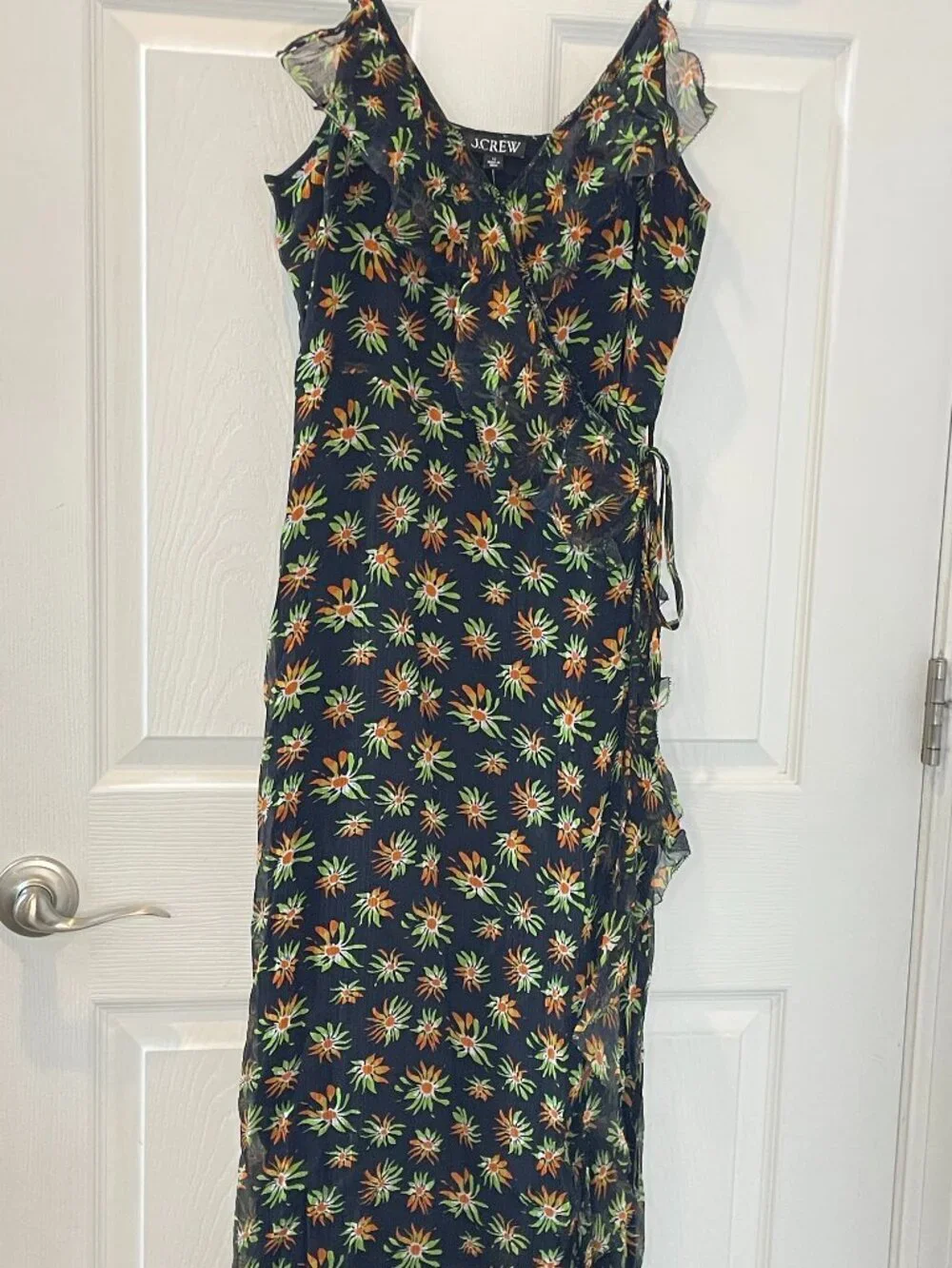 New! J.Crew Women's Sz 12 Sun Burst Floral Wrap Chiffon Ruffle Dress #55